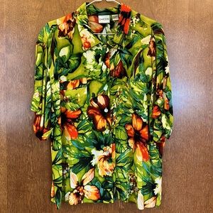 Chico’s Rayon Floral Roll Tab Sleeve Button Blouse - Size 3
